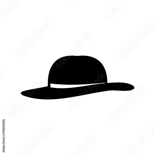 Silhouette of a stylish Fedora hat with white band on white background