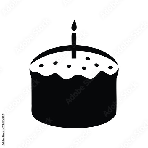 Black silhouette of traditional Easter cake with candle on white background