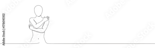 Continuous one line drawing of a person hugging themselves. Concept of self-love, comfort and loneliness