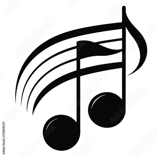 music notes icon black and white silhouette on white background