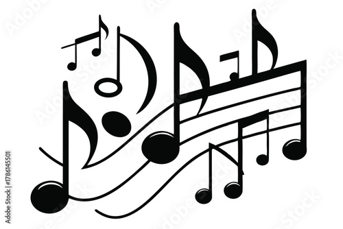 music notes icon black and white silhouette on white background