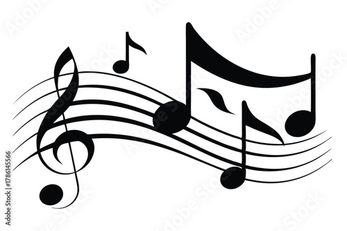 music notes icon black and white silhouette on white background
