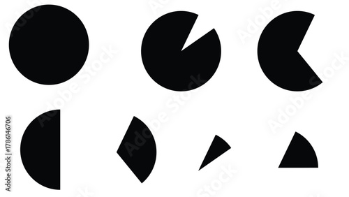 Collection of circular icons representing stages of completion, data pie chart segments, or loading progress indicators