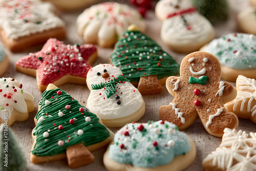 Christmas cookies with various icing decorations
