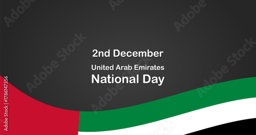 2 December United Arab Emirates National Day Template for background banner card poster with Flag text inscription on Black Background