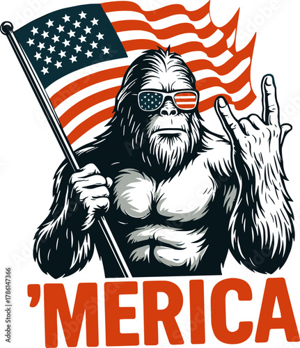Bigfoot Merica SVG, Rock American Flag Patriotic 4th Of July svg , Sasquatch Believers Gift, American Pride svg,Rock American svg