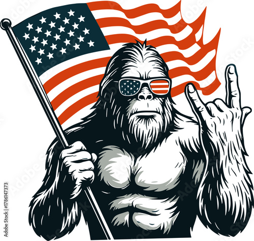 Bigfoot Merica 4th Of July  svg, Rock American Flag Patriotic 4th Of July svg, American Pride svg,Bigfoot svg,Bigfoot