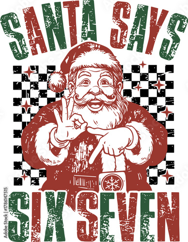 Funny Santa Says Six Seven SVG, Retro Christmas Santa Meme SVG, 6 7 Holiday SVG
