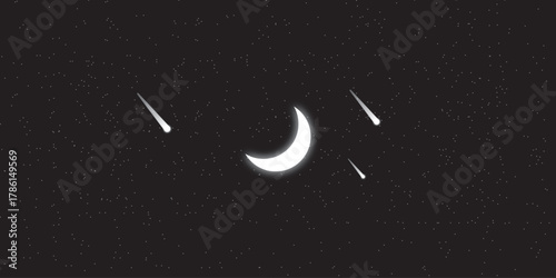 chalk drawing of moon and stars on blackboard night sky