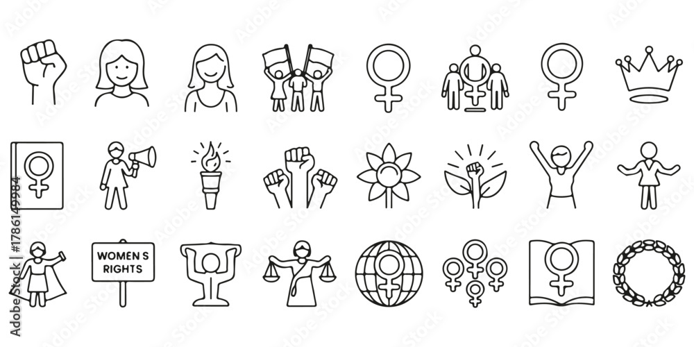Fototapeta premium Collection of various feminism and equality symbols isolated on a transparent background