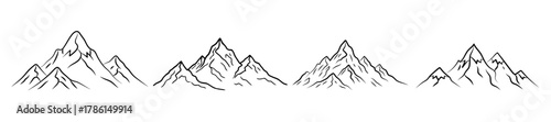 A set of Linear vector mountains or hill silhouettes