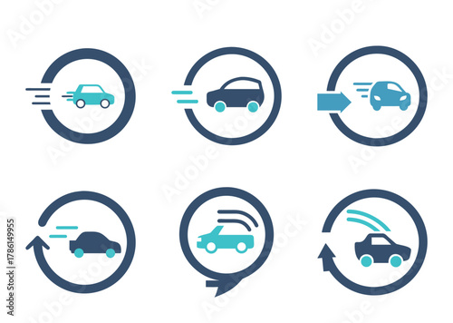 Icons representing automated driving systems features with sensors and autonomous movement