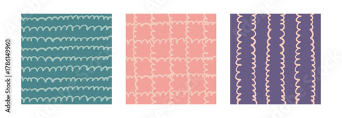 Abstract wavy line pattern in soft pastel color palette, modern aesthetic background with hand drawn curved lines, and fashion textile pattern featuring pink, blue, and purple tones