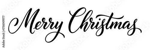 Merry Christmas lettering design. Seasonal greeting card template. A calligraphic hand written inscription