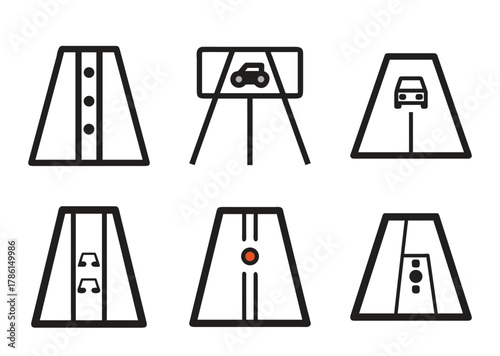 Road construction signs icons for traffic guidance and safety measures