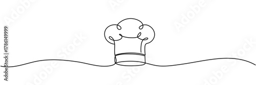 Continuous Line Drawing Of Chef Hat. One Line Of Chef Hat. Chef Hat Continuous Line Art. Editable Outline.