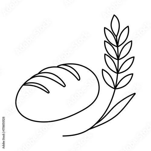 Loaf of bread in a simple, hand-drawn sketch style. A minimalist outline icon of a rustic, artisanal bread for a bakery or food blog. Editable stroke