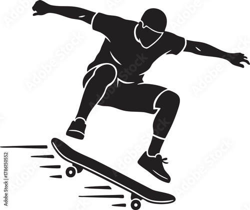 Aerial Skate Leap: Skateboarder Performing Jump Trick Silhouette