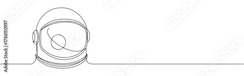Continuous one line drawing of an astronaut helmet. Concept of space exploration, science and future