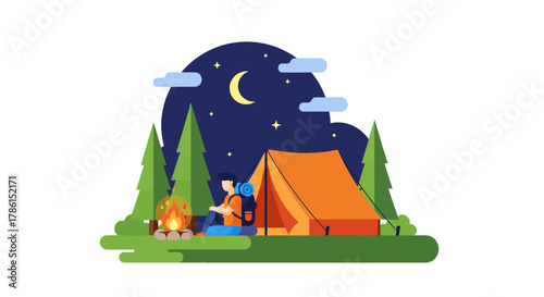 Tranquil Camping Scene A Night Under the Stars Amidst Nature's Embrace