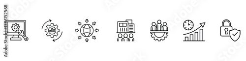 Industrial control system banner web icon set vector. enterprise, management, control system, optimization, efficiency, security, process, centralization symbol. vector illustration.