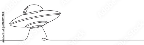 Continuous one line drawing of a UFO or flying saucer. Concept of aliens, science fiction and mystery