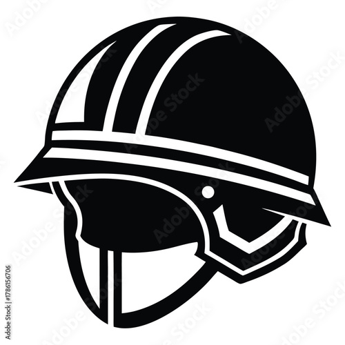 military helmet black and white silhouette on white background