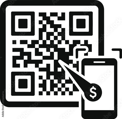 QR Code and Mobile Payment Glyph Icon - Digital Transaction and E-Wallet Symbol