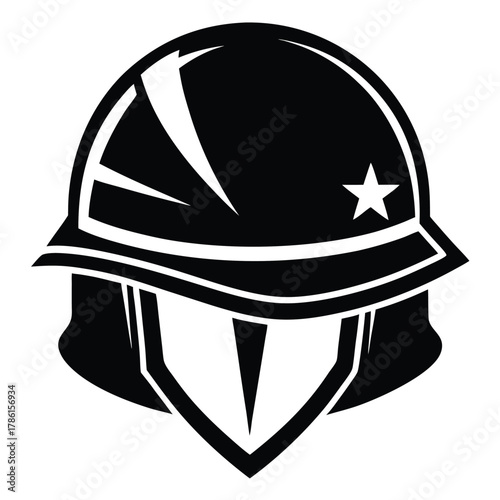 military helmet black and white silhouette on white background