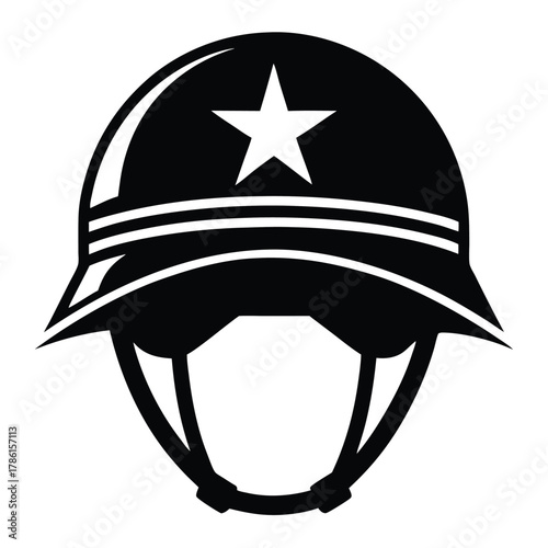 military helmet black and white silhouette on white background