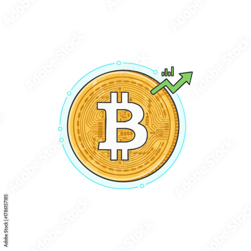 Illustration of a digital cryptocurrency coin showing market growth and financial appreciation, symbolizing successful investment in the virtual economy