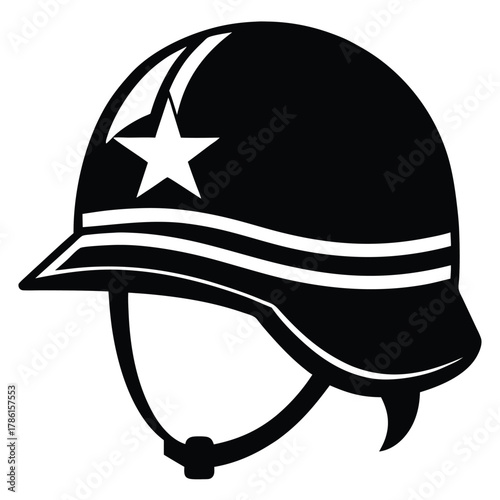 military helmet black and white silhouette on white background