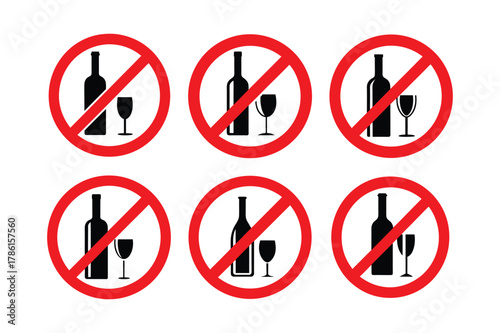 Free Download Collection of graphic symbols showing restricted drinking zones and no alcohol policy for public spaces - GFXLoad
