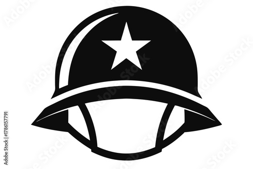 military helmet black and white silhouette on white background