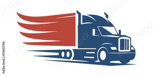 Express delivery semi truck logo icon illustration with speed lines, long haul transportation