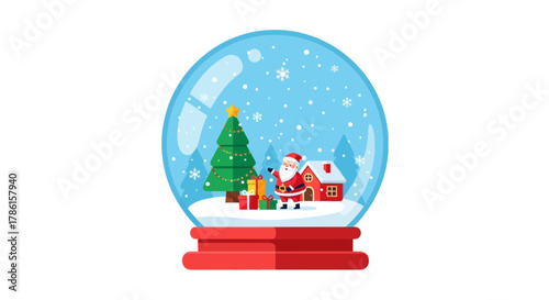 Wallpaper Mural Charming christmas snow globe scene featuring santa claus beside a decorated tree and presents with a cozy house in the background Torontodigital.ca