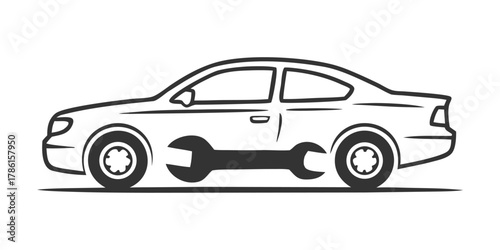 Automotive repair service icon, car with wrench symbol, vehicle maintenance logo design