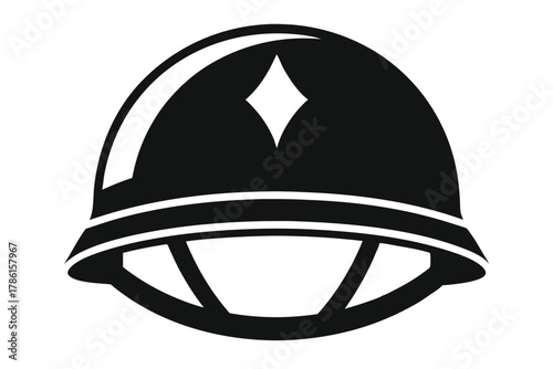 military helmet black and white silhouette on white background