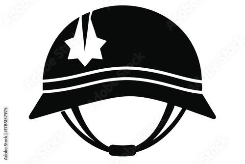 military helmet black and white silhouette on white background