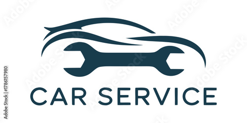 Car service and repair logo with wrench icon, vehicle maintenance and automotive solution