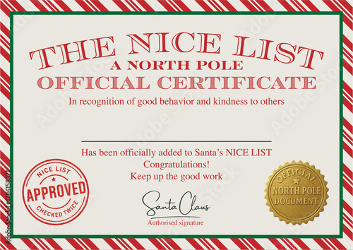 Christmas Nice List Certificate Template — Official Santa Claus North Pole Printable Award