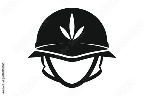 military helmet black and white silhouette on white background