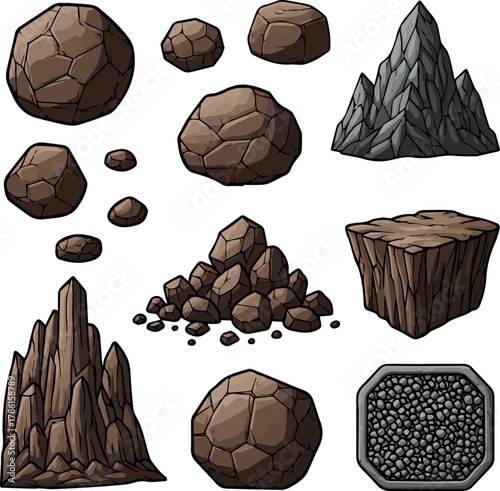 Cartoon tropical coconut palm and banana trees with green leaf and trunks, beach plants. Summer, exotic island, jungle nature vibe for travel, vacation, eco design. Isolated vector set.