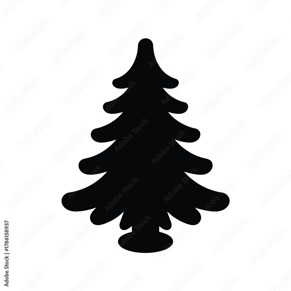 Fototapeta premium Simple black silhouette of a fir tree on white background