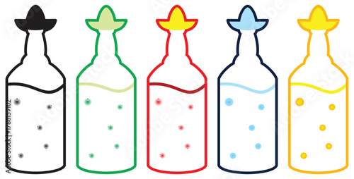 Colorful sombrero bottle line art collection.