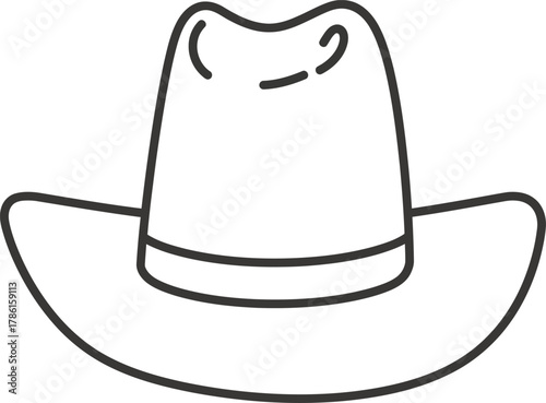 Simple line drawing of a cowboy hat, showing the brim and crown details.