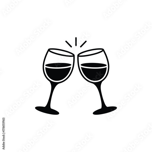 Two hand drawn wine glasses clinking together for a toast