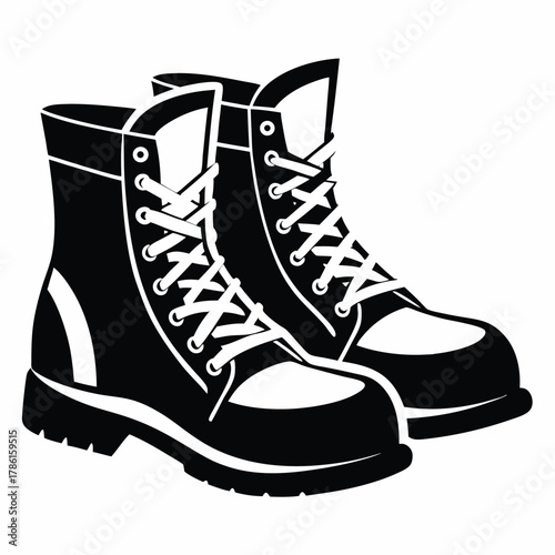 military combat boot black and white silhouette on white background