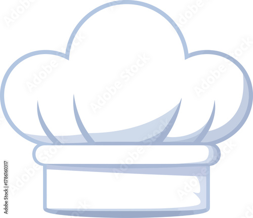 A clean, stylized illustration of a classic white chef's hat with blue accents, symbolizing culinary arts and professional cooking.