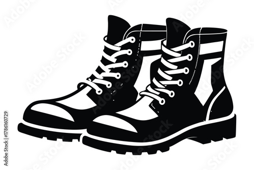 military combat boot black and white silhouette on white background